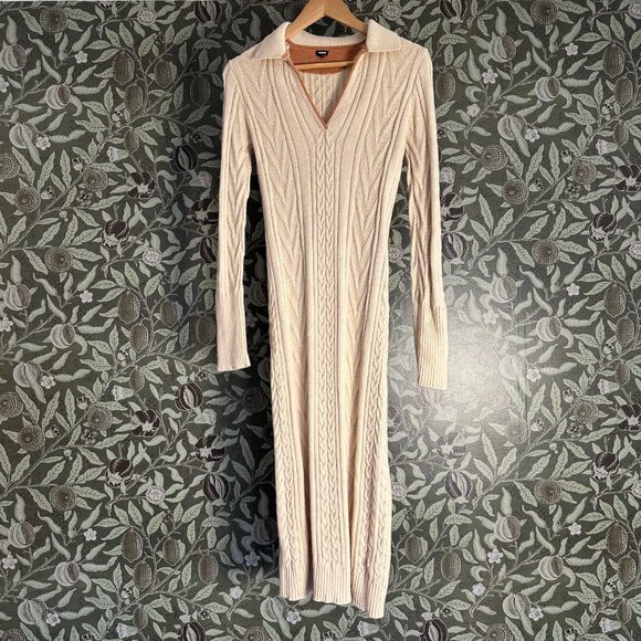 MONROW Women's Sweater Polo Dress - Off White - Size Large - Picture 5 of 9